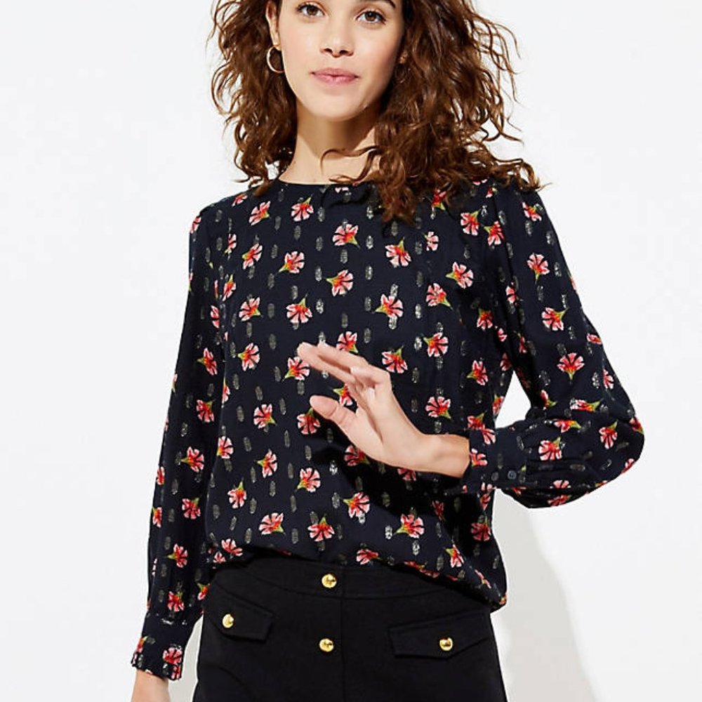 NWT LOFT Women's Floral Puff Sleeve Blouse